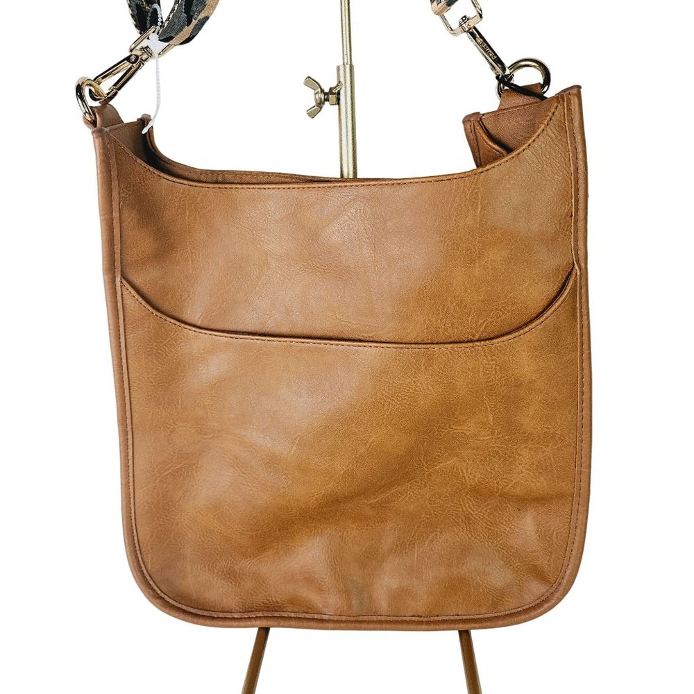 ah.dorned Camel Color Vegan Leather Open Body Crossbody Messenger w/ Camo Strap - Picture 2 of 9